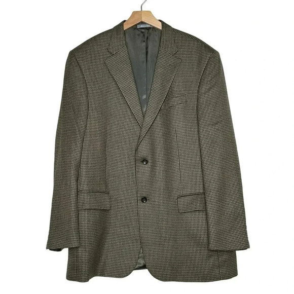 Oscar De La Renta men’s 46L Tweed Sport Coat Blazer 100% Lambswool‎ Houndstooth - Picture 1 of 7